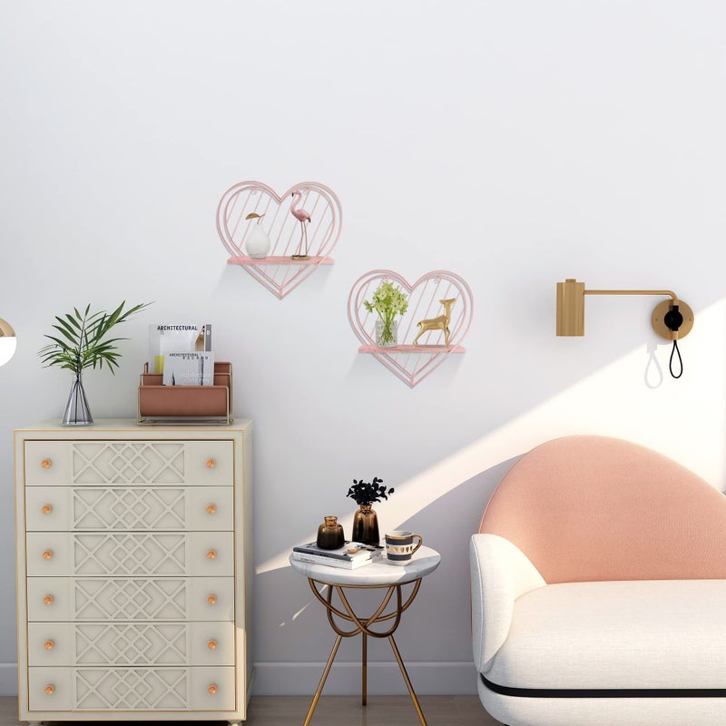 Afuly Floating Shelves for Wall, Cute Heart Wall Shelf Pink Funky Organizer Small Hanging Trinket Storage Aesthetic Room Decor for Bedroom Bathroom Hallway Entryway Vanity, Rose Gold - Image 2